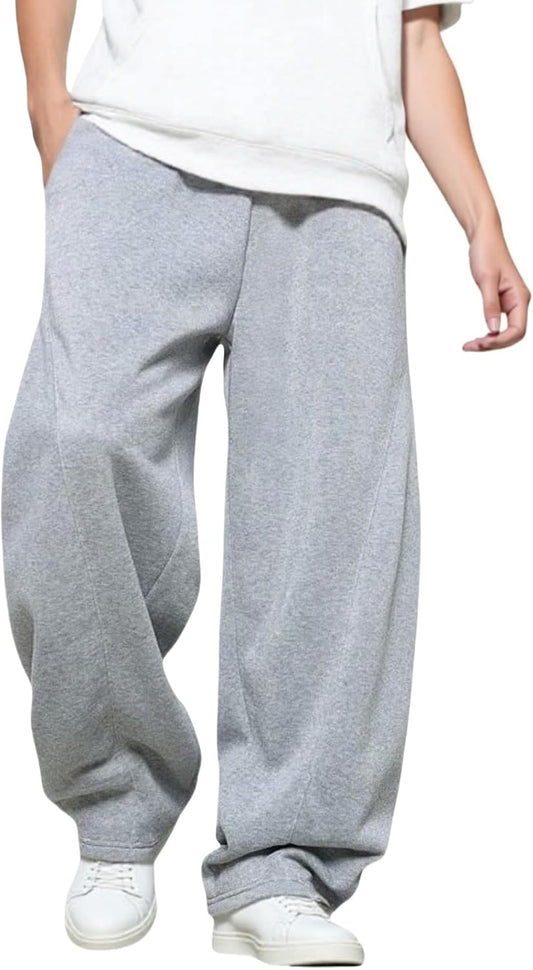 Men’S Baggy Sweatpants with Elastic Drawstring Waist, Breathable Wide-Leg Casual Loose Cotton Joggers Deep Pockets