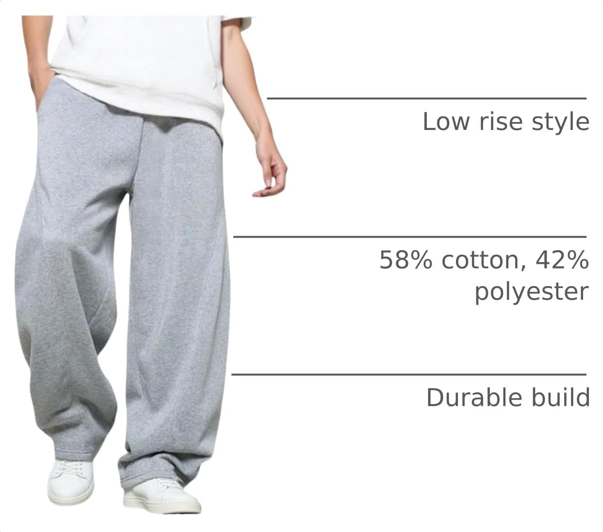 Men’S Baggy Sweatpants with Elastic Drawstring Waist, Breathable Wide-Leg Casual Loose Cotton Joggers Deep Pockets