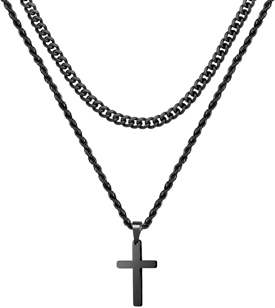Stylish Layered Cross Necklaces for Men - 18K Gold Plated & Silver Rope Chains, Perfect First Communion Gifts for Boys, Available in Multiple Lengths (16-24 Inch)