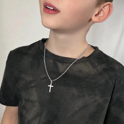 Stylish Layered Cross Necklaces for Men - 18K Gold Plated & Silver Rope Chains, Perfect Gift for Boys & First Communion, Available in Multiple Lengths (16"-24")
