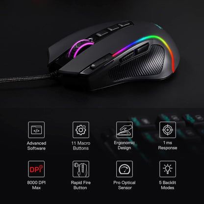 M612 Wired RGB Optical Gaming Mouse 8000 DPI Remapping Keys