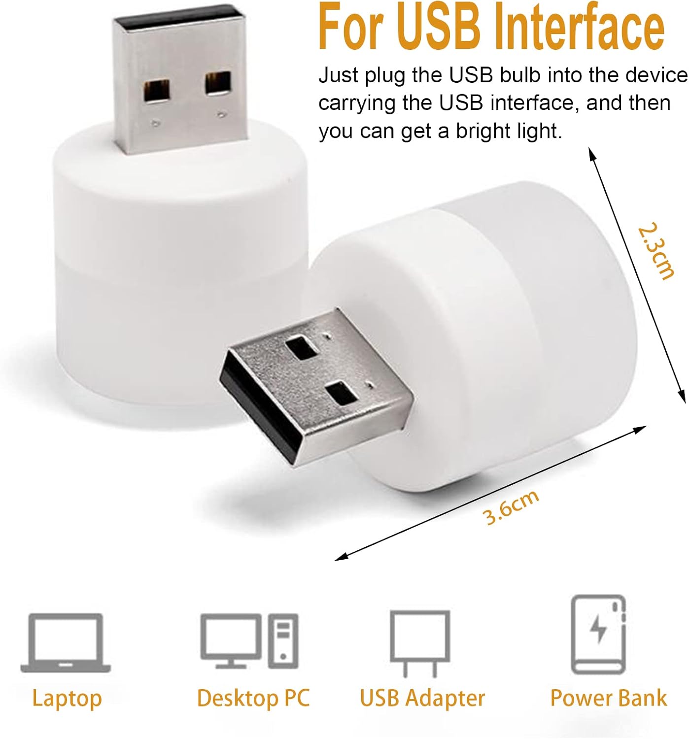 USB Night Light, LED Mini Light Bulb, Plug in Night Light, Small Night Lights, Warm White, USB Light Bulb for Bedroom, Bathroom, Hallway, Nursery, Kitchen, Car Tiny Light 6PS (6 Warm)