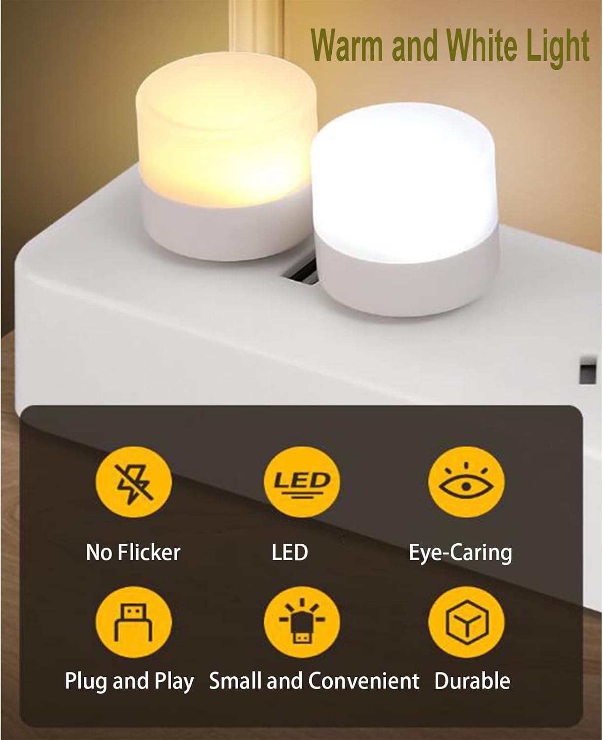 USB Night Light, LED Mini Light Bulb, Plug in Night Light, Small Night Lights, Warm White, USB Light Bulb for Bedroom, Bathroom, Hallway, Nursery, Kitchen, Car Tiny Light 6PS (6 Warm)