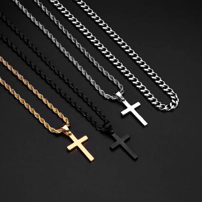 Stylish Layered Cross Necklaces for Men - 18K Gold Plated & Silver Rope Chains, Perfect Gift for Boys & First Communion, Available in Multiple Lengths (16"-24")