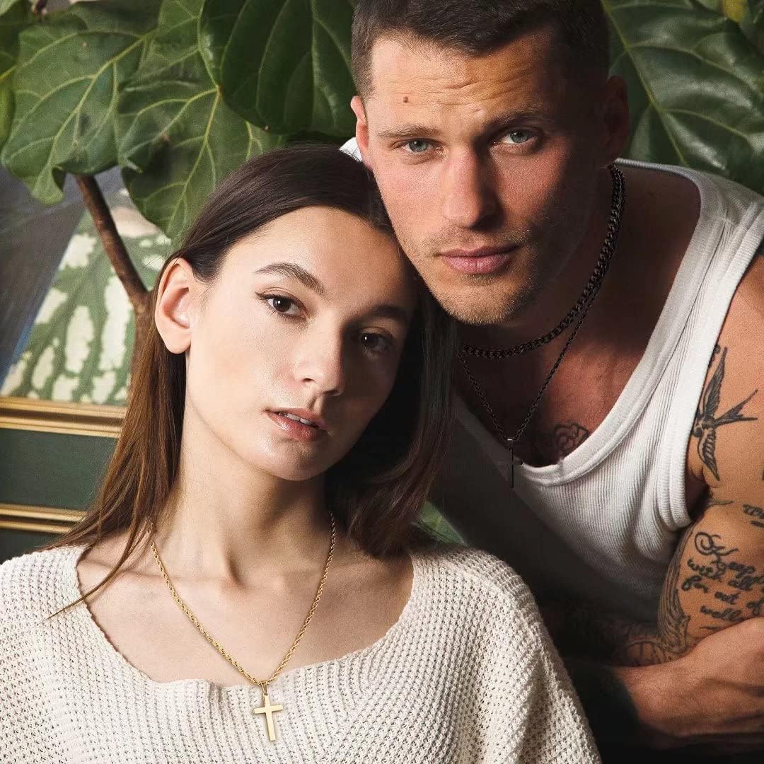Stylish Layered Cross Necklaces for Men - 18K Gold Plated & Silver Rope Chains, Perfect Gift for Boys & First Communion, Available in Multiple Lengths (16"-24")