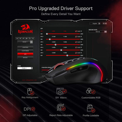 M612 Wired RGB Optical Gaming Mouse 8000 DPI Remapping Keys