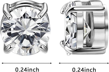 Magnetic Stud Earrings for Men Cubic Zirconia Clip on Earring | Hypoallergenic, Stainless Steel Magnet, Unisex Non Piercing Studs, Halo Fake Earring, Diamond Magnetic Earrings for Men Women