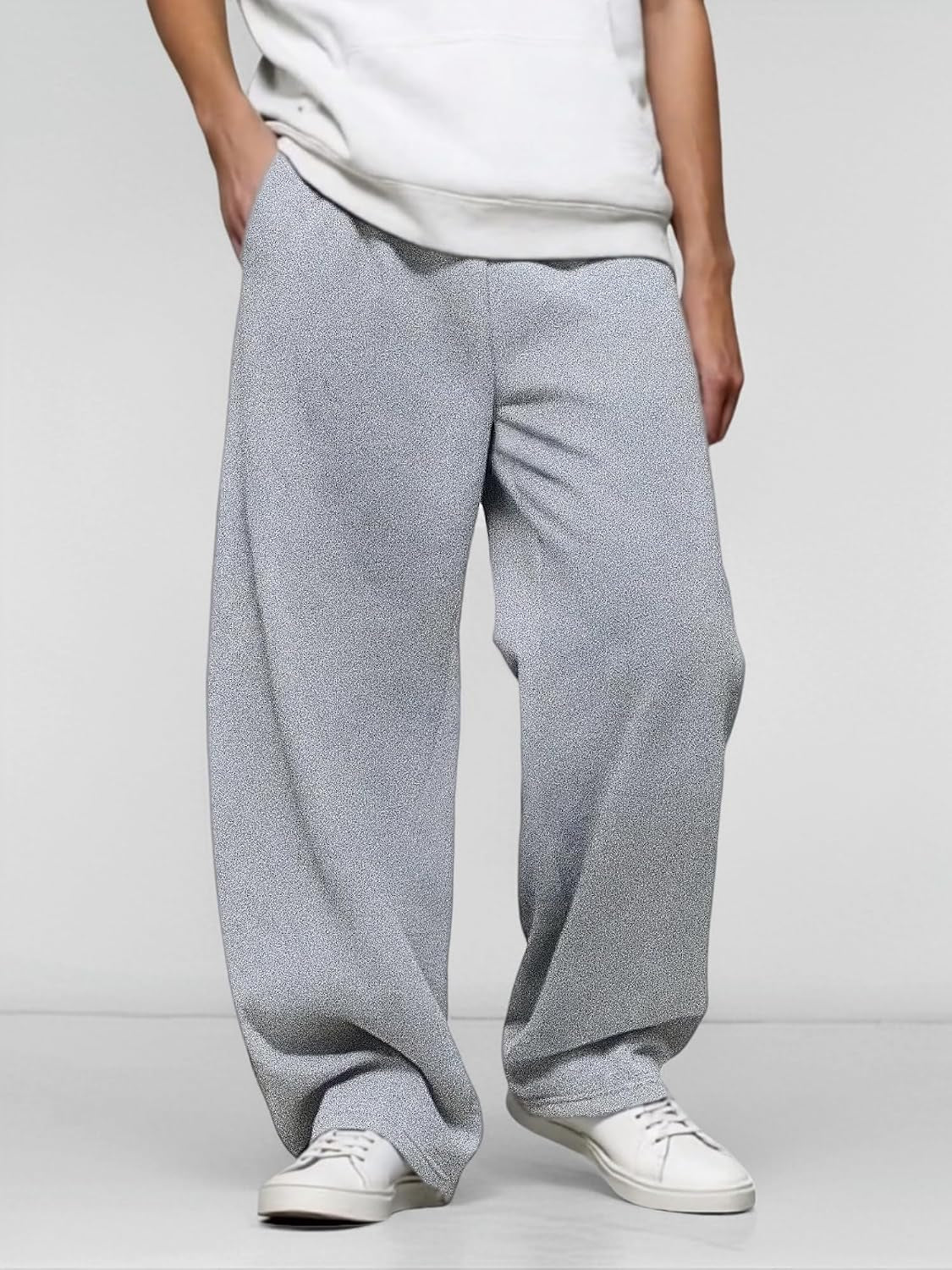 Men’S Baggy Sweatpants with Elastic Drawstring Waist, Breathable Wide-Leg Casual Loose Cotton Joggers Deep Pockets