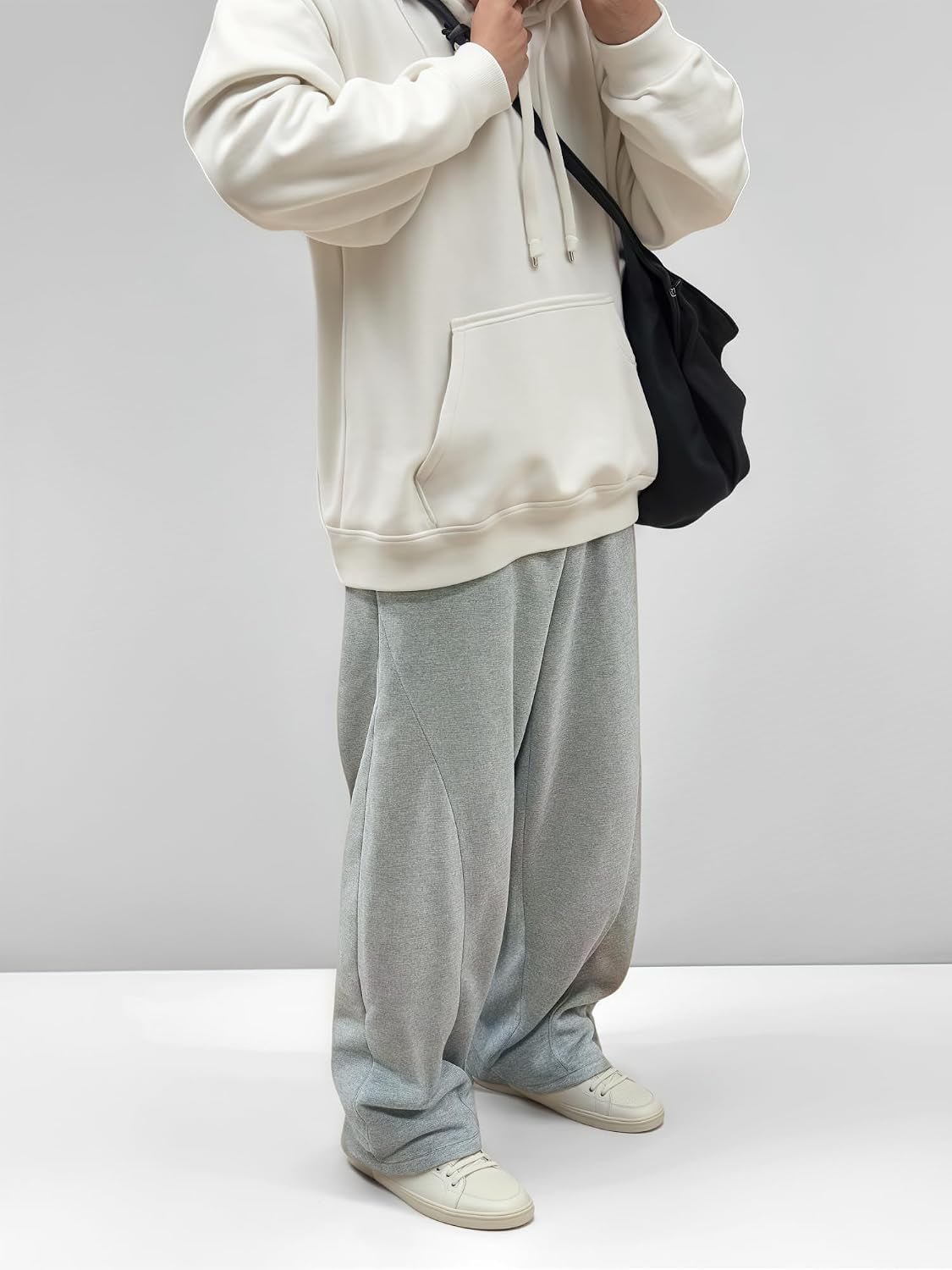 Men’S Baggy Sweatpants with Elastic Drawstring Waist, Breathable Wide-Leg Casual Loose Cotton Joggers Deep Pockets